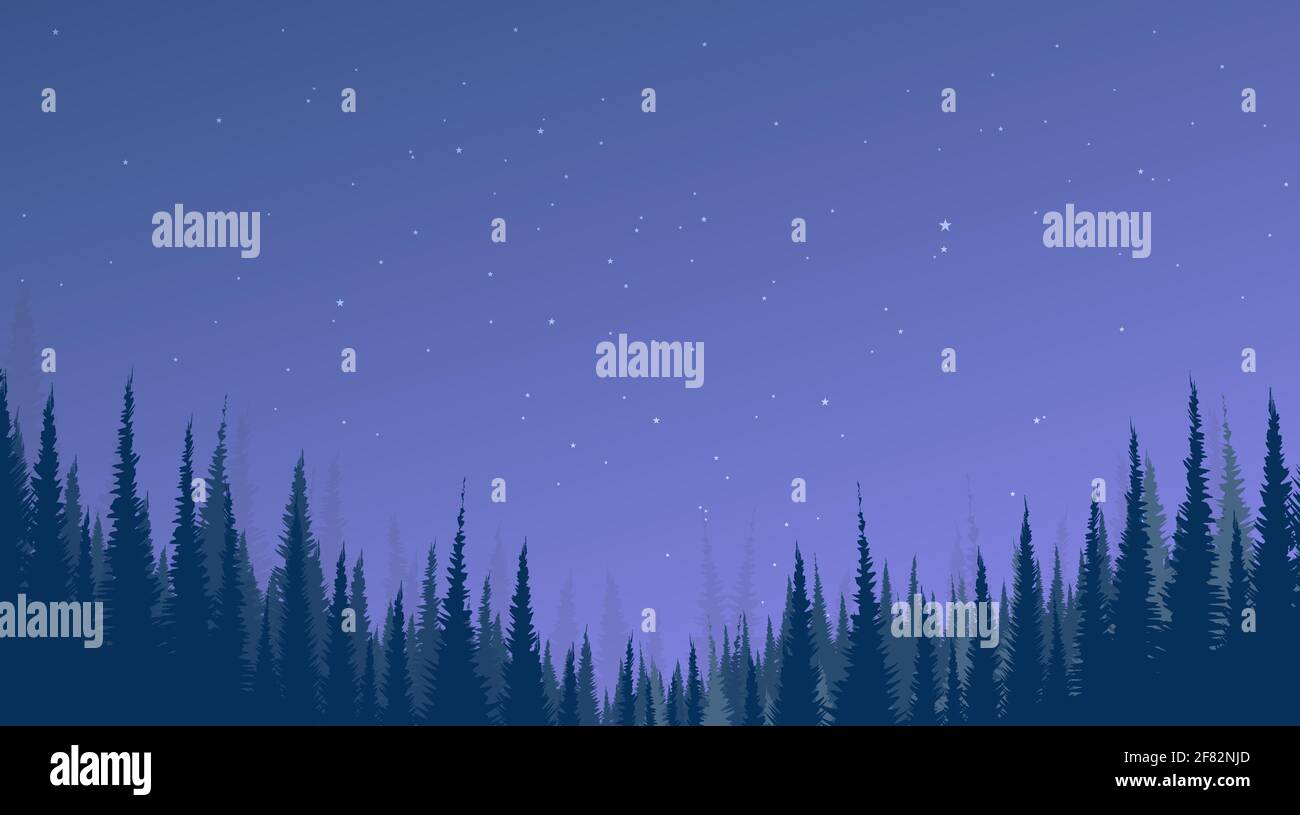 Night landscape background with Pine Forest and Star,free space for ...