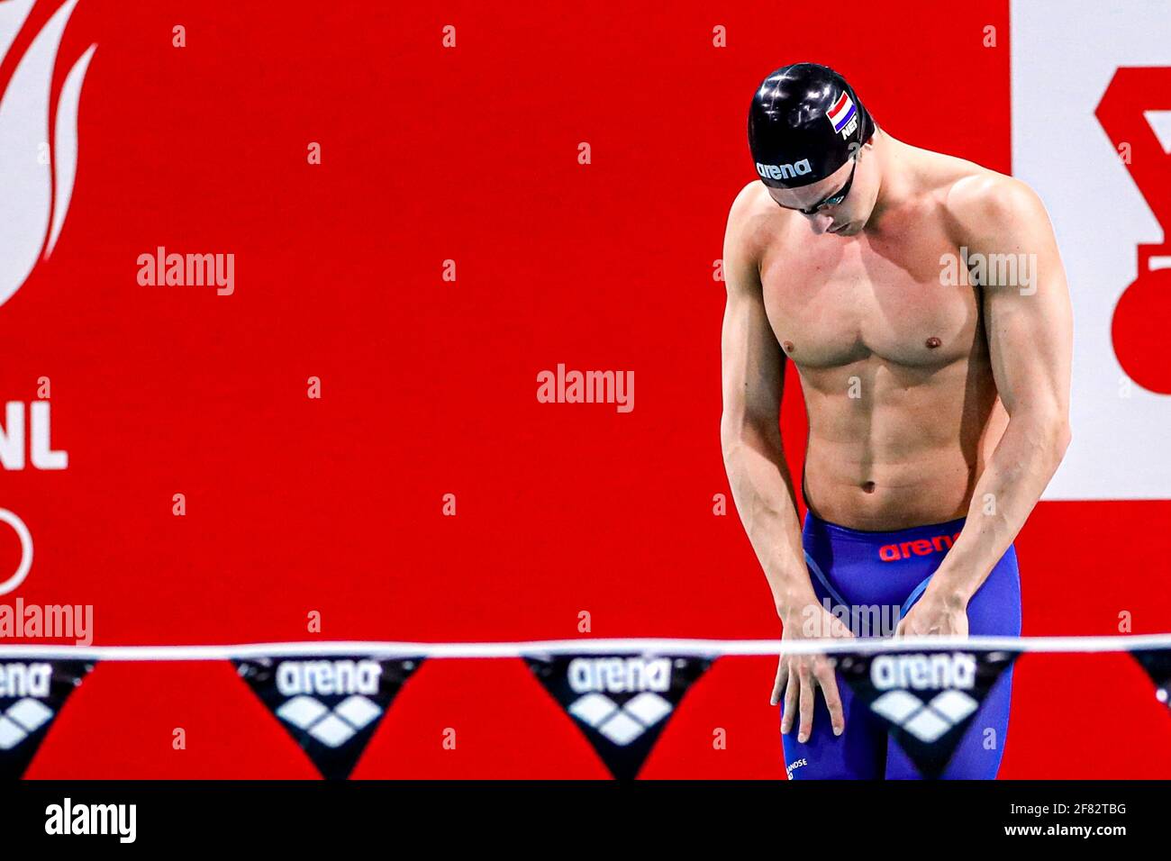 EINDHOVEN, NETHERLANDS - APRIL 11: Jesse Puts of the Netherlands competing in the Men 50m Butterfly during the Eindhoven Qualification Meet at Pieter van den Hoogenband zwemstadion on April 11, 2021 in Eindhoven, Netherlands (Photo by Marcel ter Bals/Orange Pictures) Stock Photo