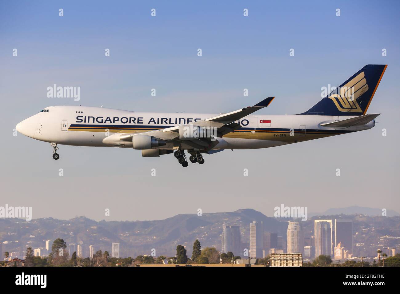 Los Angeles, USA – 20. February 2016: Singapore Airlines Cargo Boeing 747-400 at Los Angeles airport (LAX) in the United States. Boeing is an aircraft Stock Photo