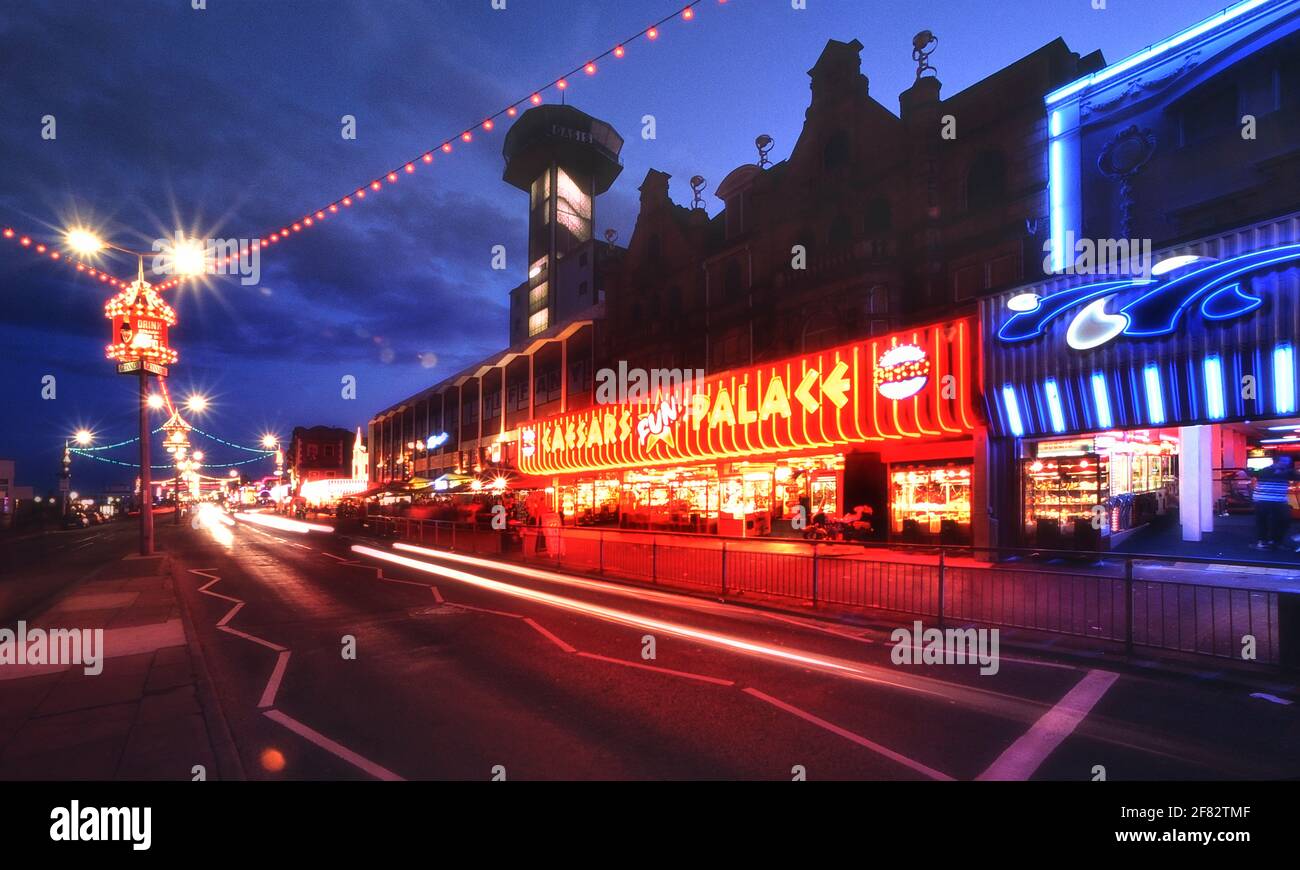 Great Yarmouth promenade seafront illuminations and amusement arcades. Norfolk. England. UK Stock Photo