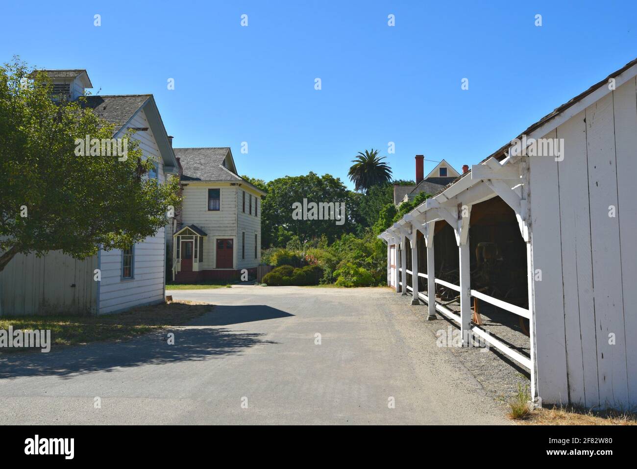 Landscape with view of horse stables and restored Victorian style