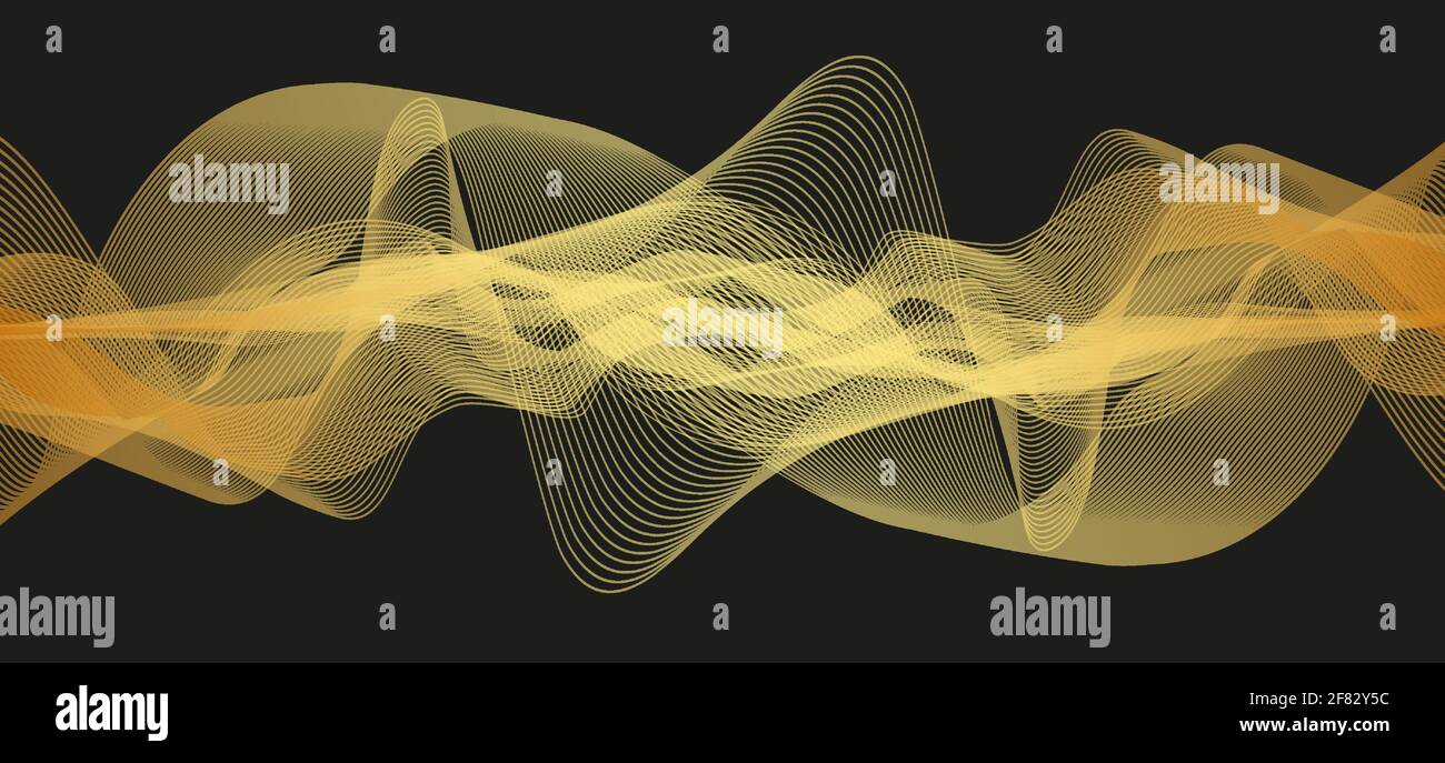 Waving Golden Digital Sound Wave on Black Background,technology and earthquake wave diagram concept,design for music studio and science,Vector Illustr Stock Vector