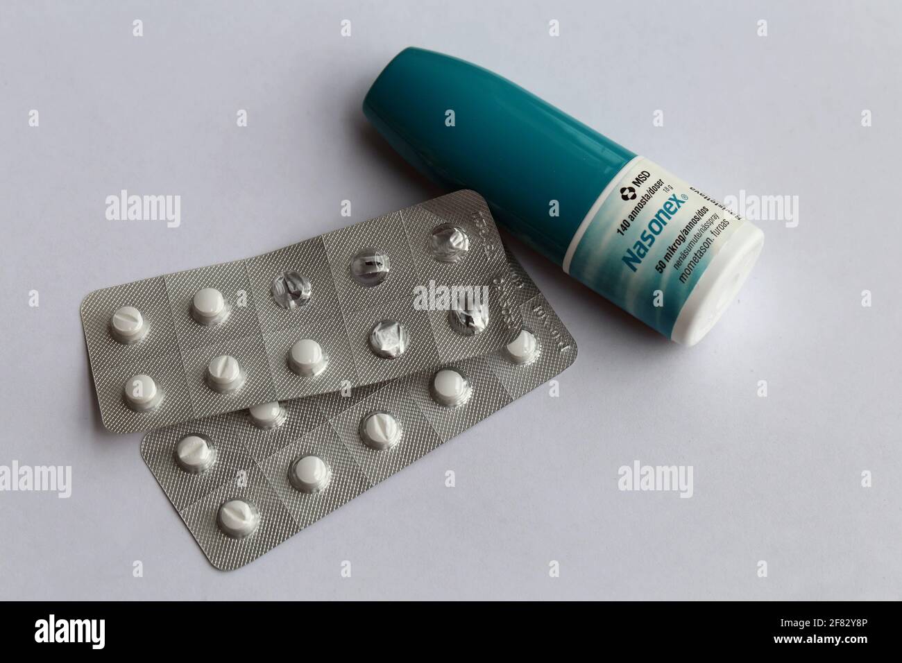 Nasal cortisone and cetirizine antihistamin medications used to treat