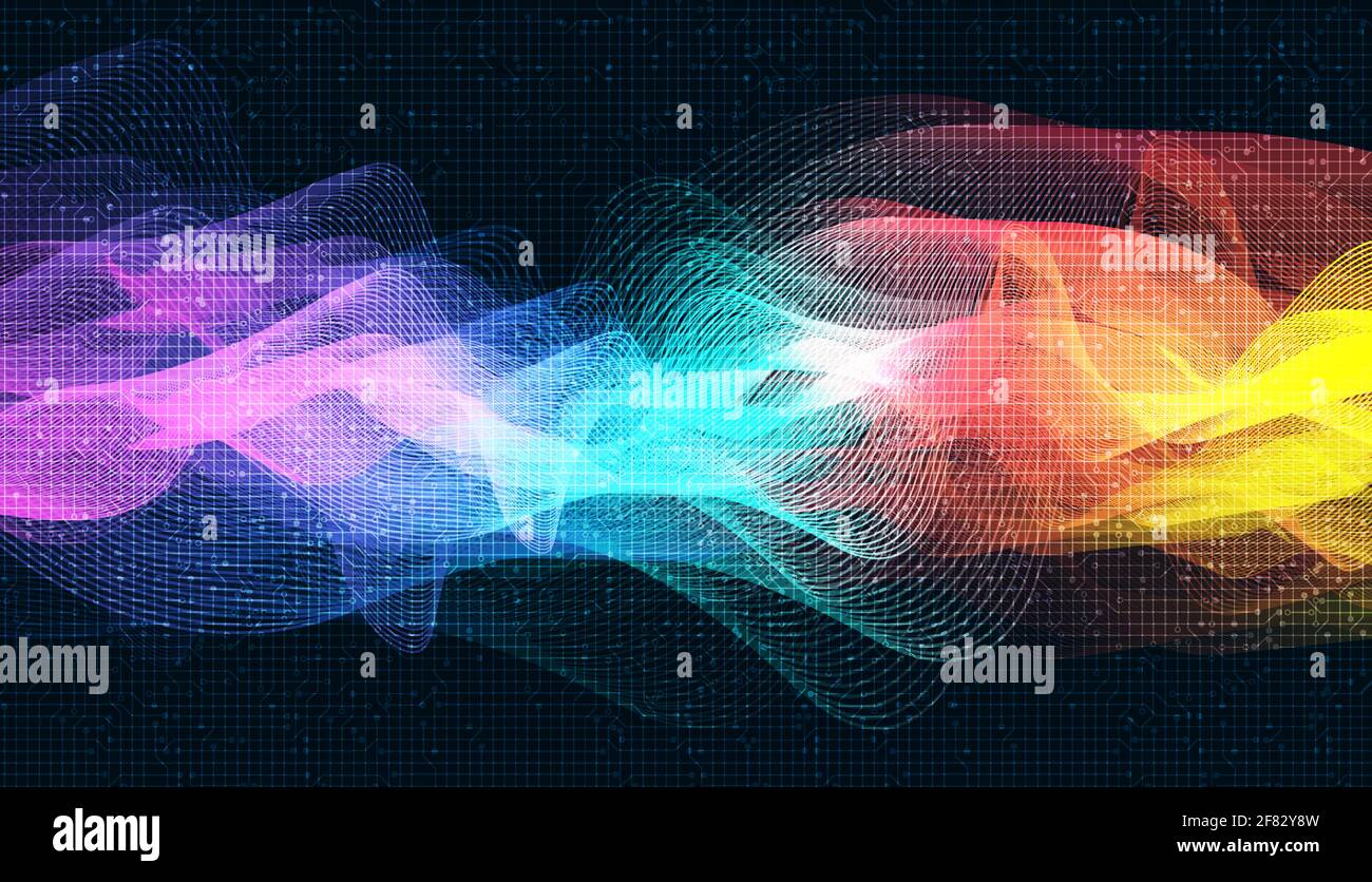 Technology Colorful Digital Sound Wave on Dark Blue background vector. Stock Vector