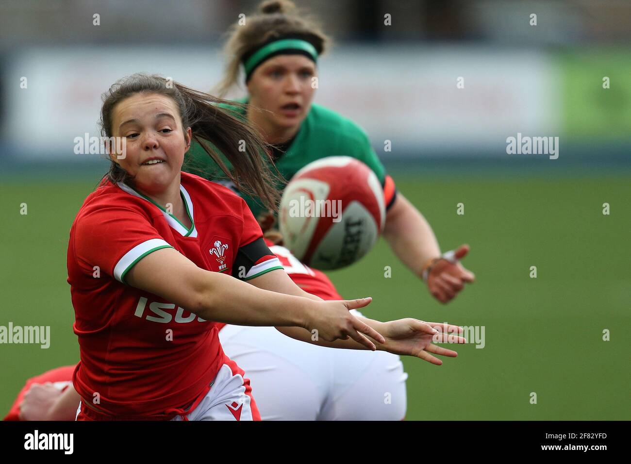 Cardiff, UK. 10th Apr, 2021. Megan Davies of Wales women in action. Guinness Women's Six Nations 2021 championship match, Wales v Ireland at the BT Sport Cardiff Arms Park in Cardiff, South Wales on Saturday 10th April 2021. this image may only be used for Editorial purposes. Editorial use only, pic by Andrew Orchard/Andrew Orchard sports photography/Alamy Live news Credit: Andrew Orchard sports photography/Alamy Live News Stock Photo