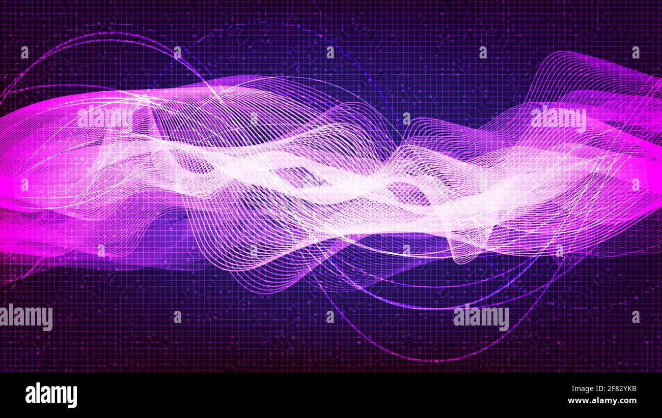 Purple Digital Sound Wave with technology background vector Stock