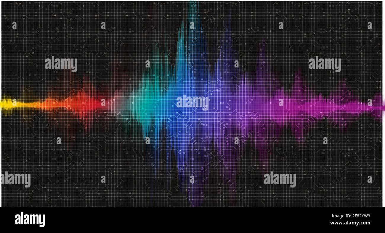Modern Colorful Digital Sound Wave on Black background vector. Stock Vector