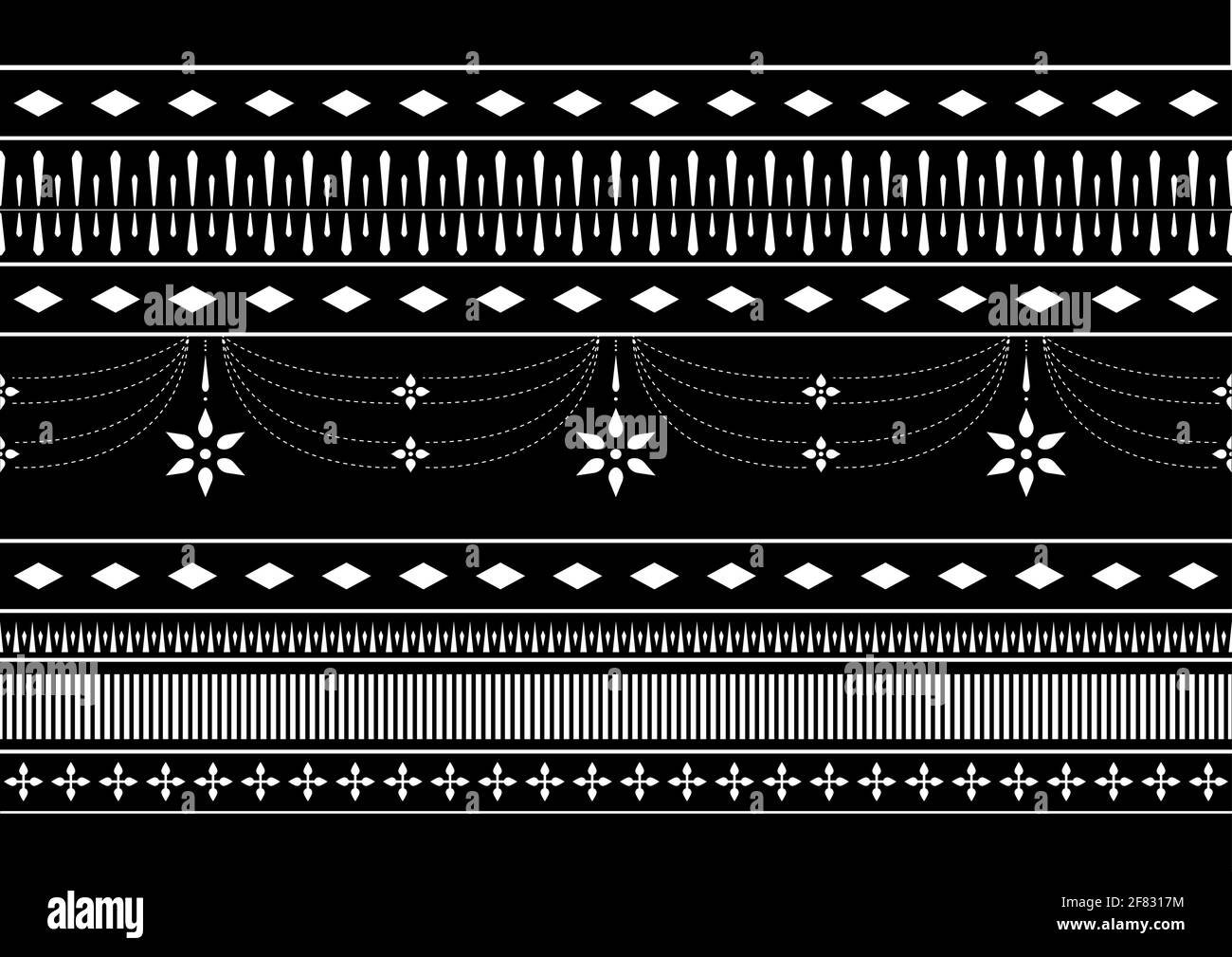 Seamless Black and white Asian Thai pattern vector art Stock Vector
