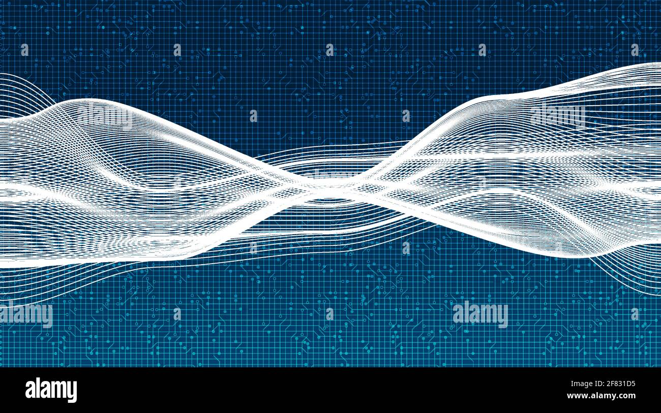 Abstract White Dynamic Digital Sound Wave with technology background ...