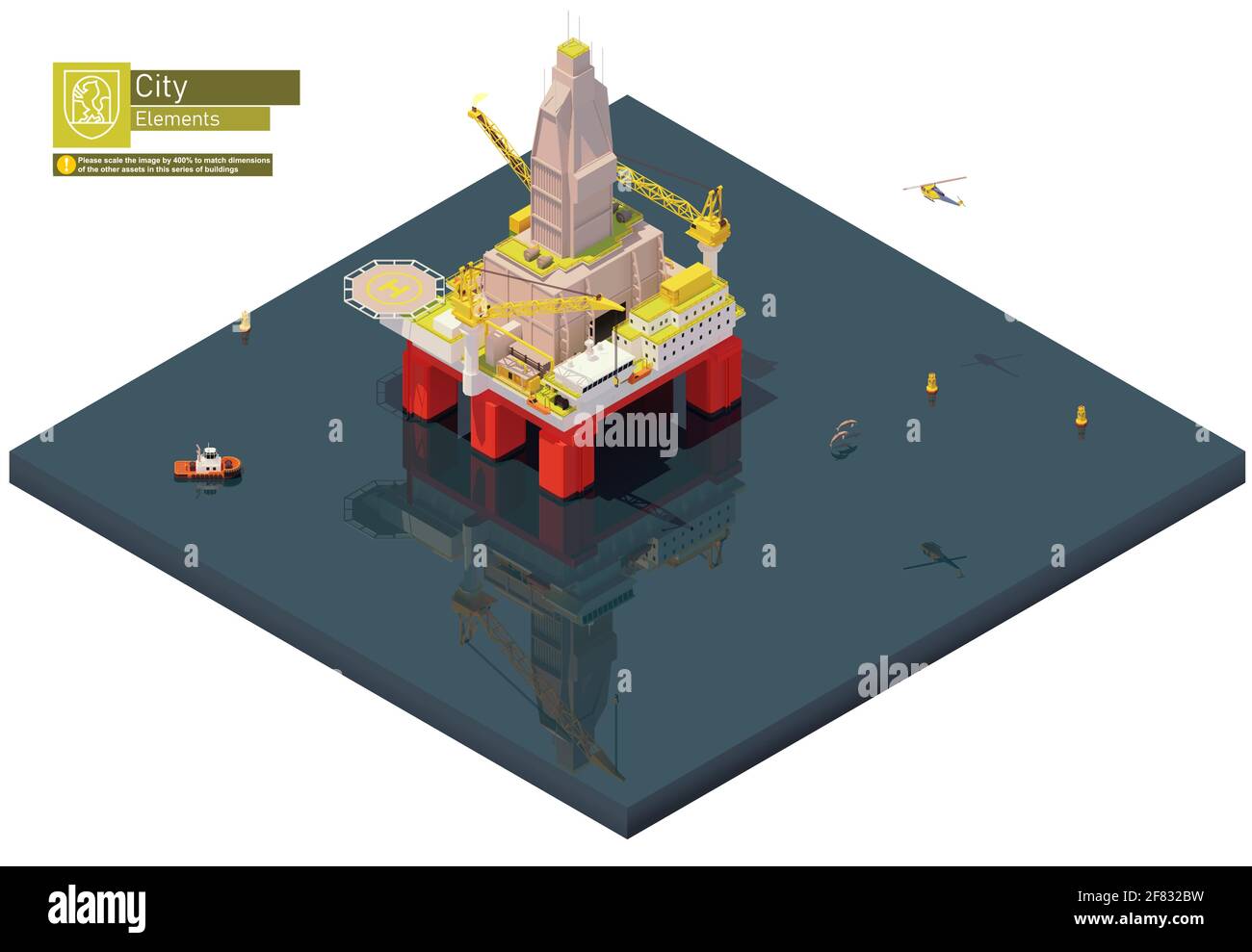 Vector isometric offshore drilling rig or oil platform Stock Vector