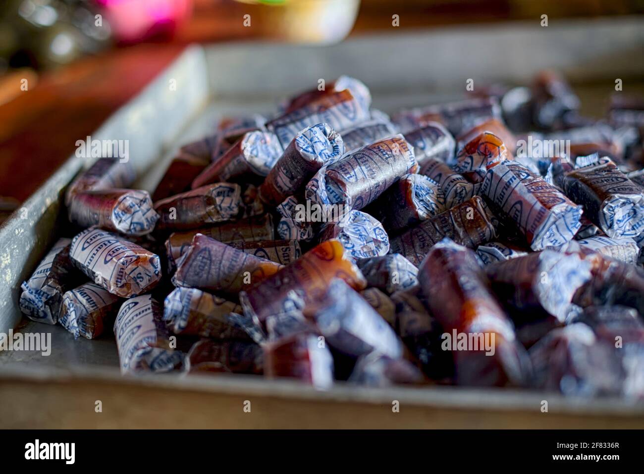 Dodol is made from coconut milk, jaggery, and rice flour, and is sticky