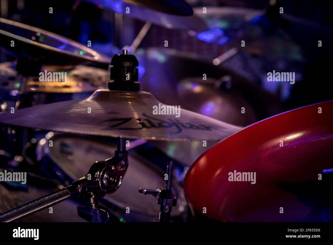 drum set with percussive effects cymbals Stock Photo Alamy