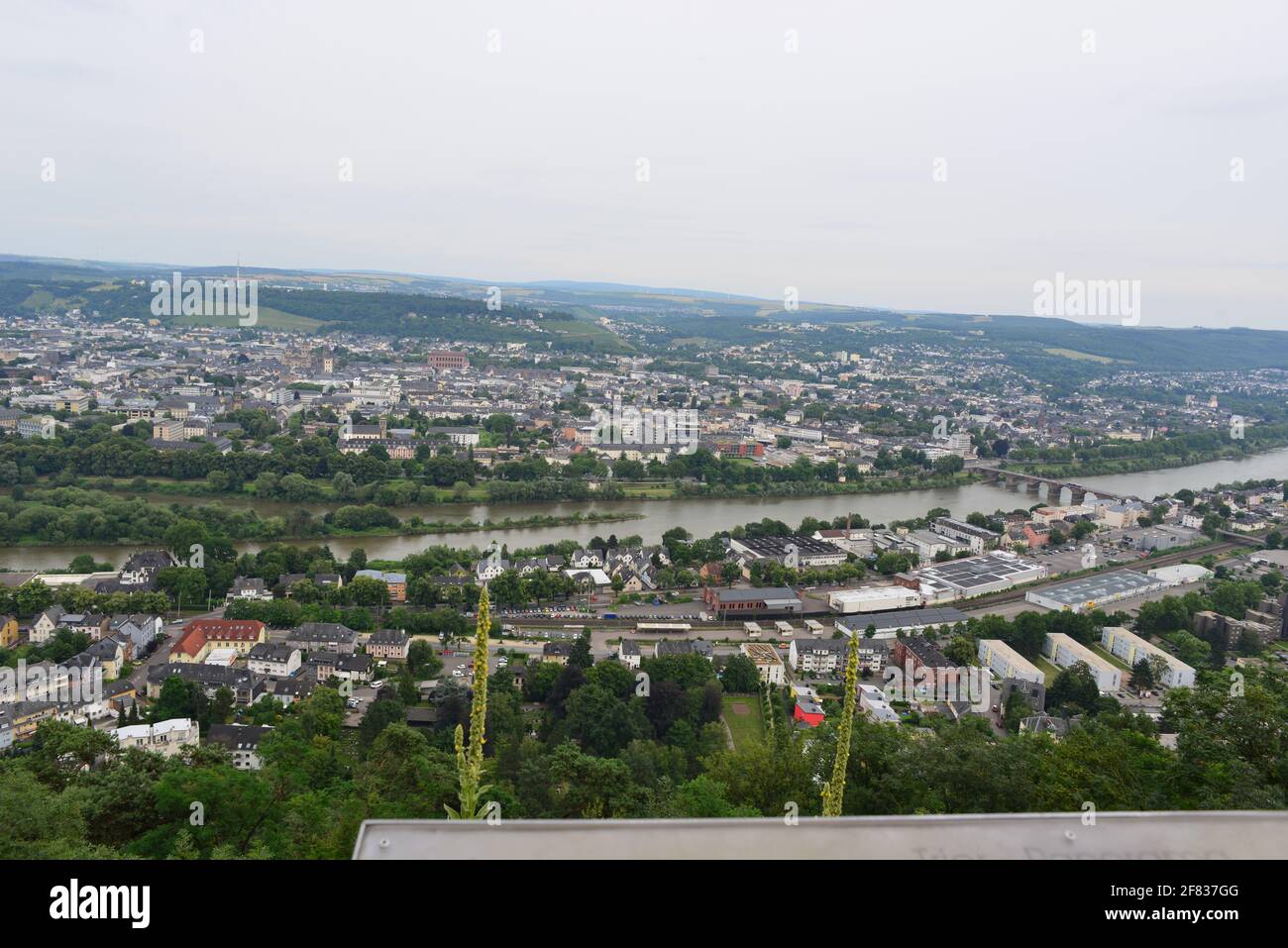 View to the city of Trier, from the hill  at the left bank of Mosel river Stock Photo