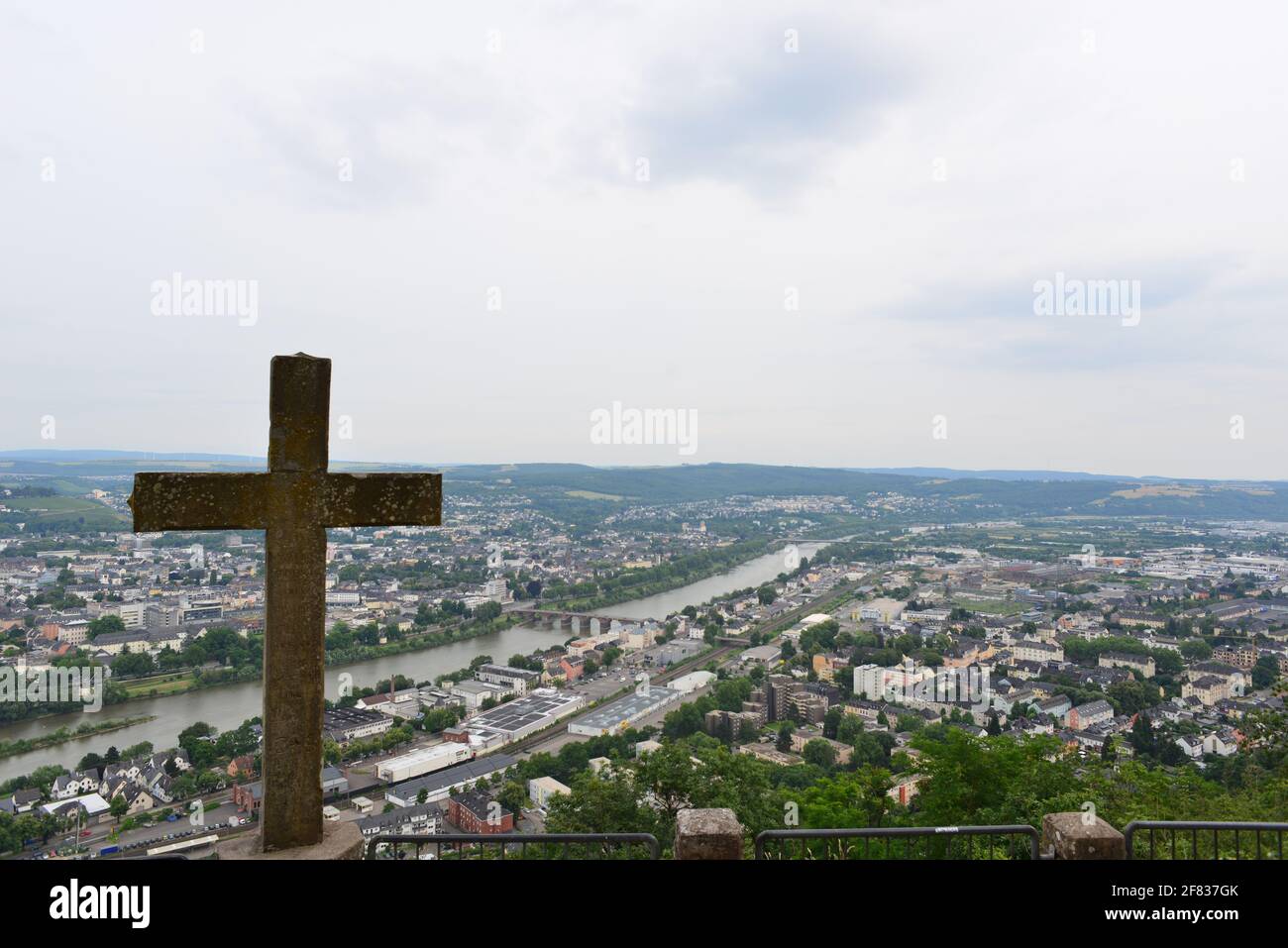 View to the city of Trier, from the hill  at the left bank of Mosel river Stock Photo