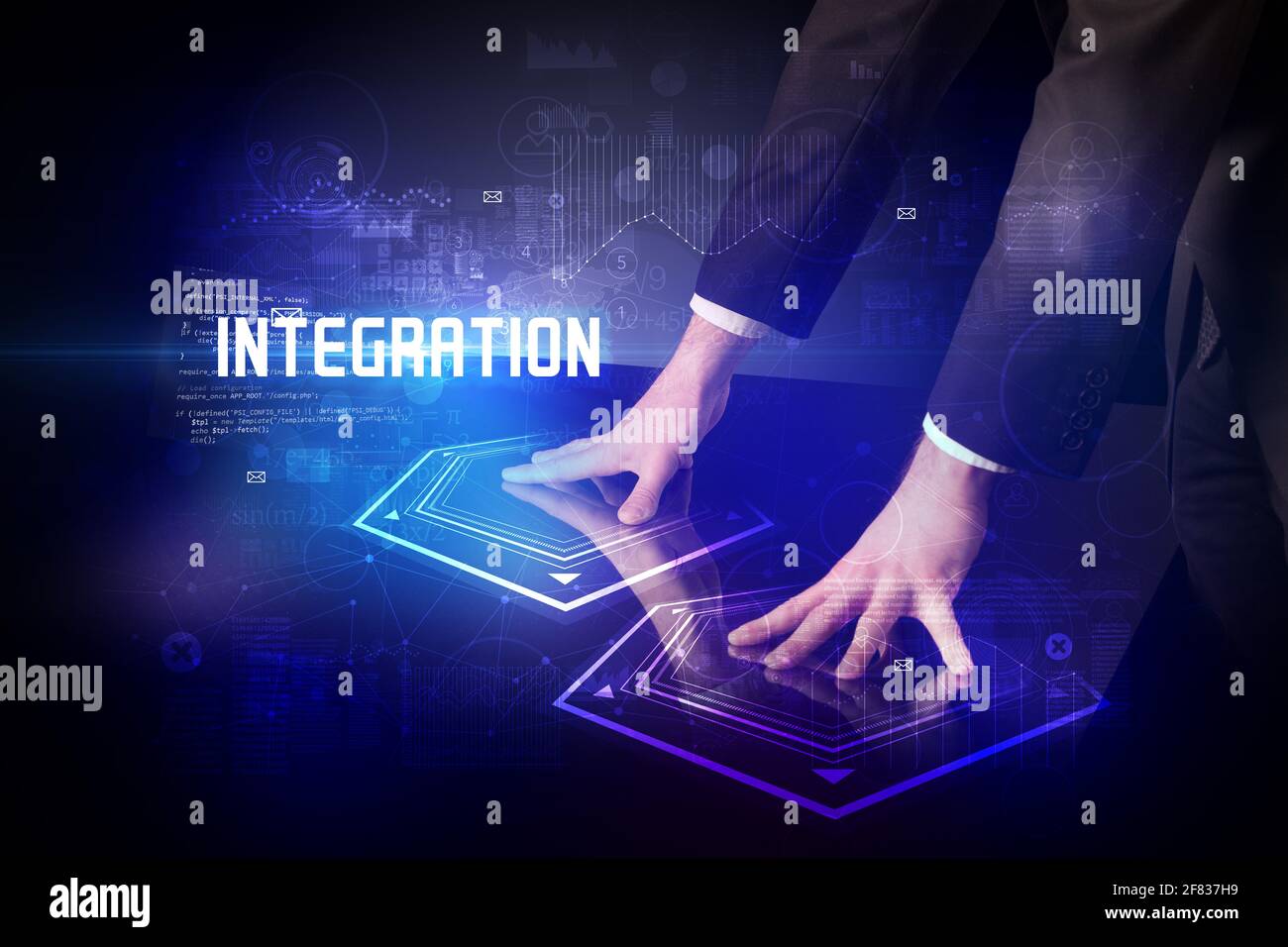 Hand touching digital table concept Stock Photo