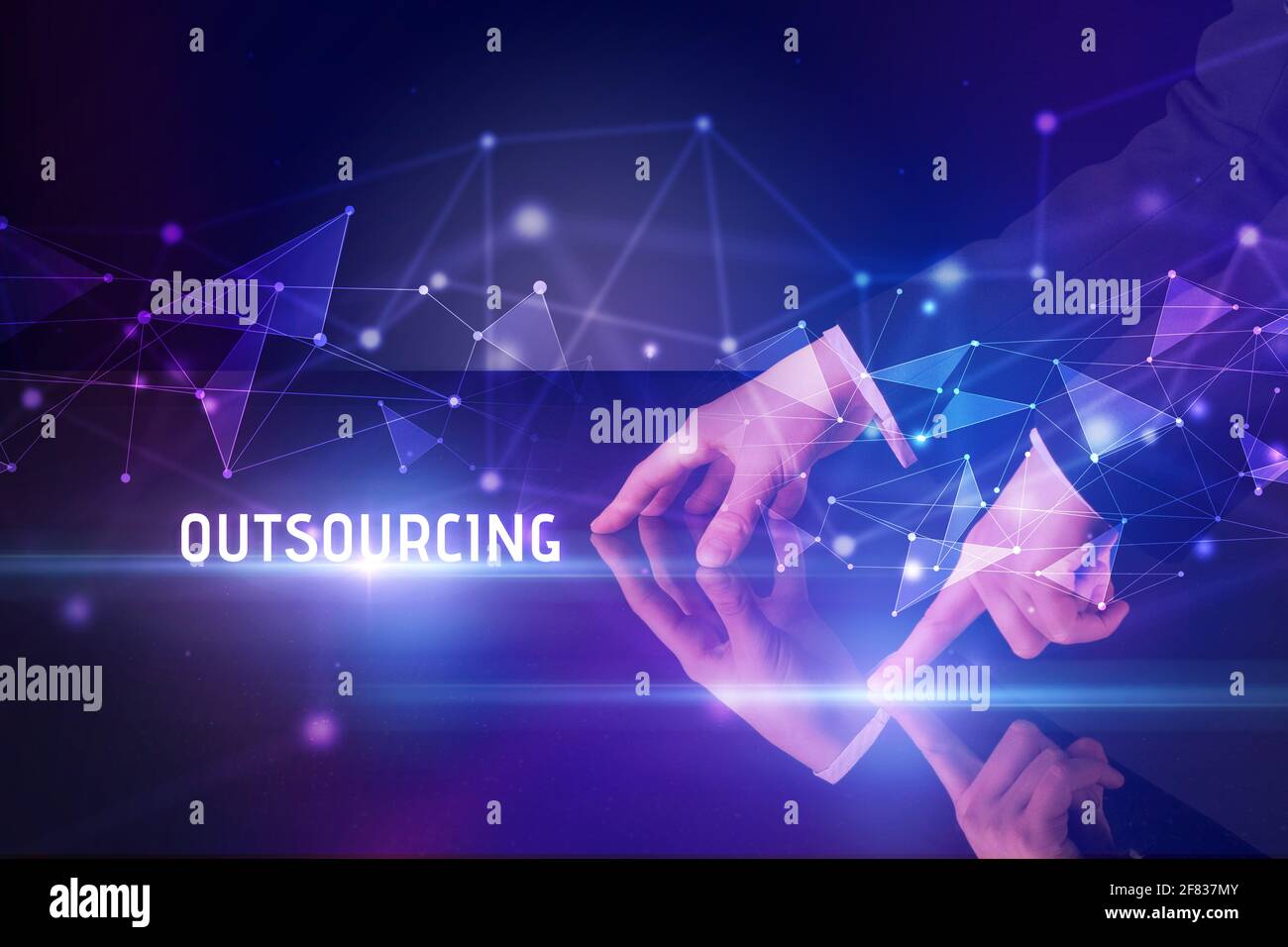 Businessman touching huge screen concept Stock Photo