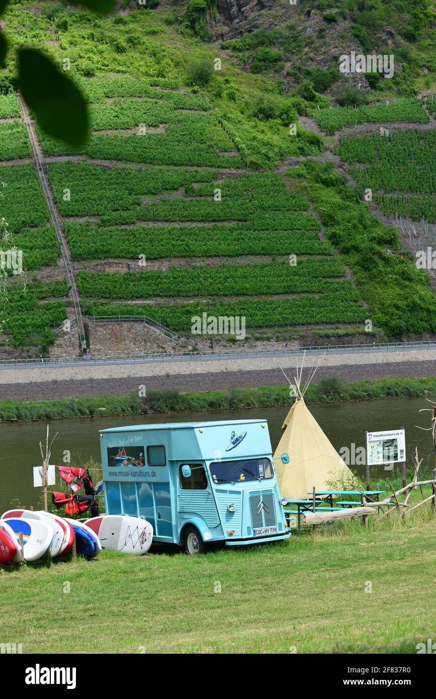 A camping at the Ernst village, near Cochem, middle Mosel Stock Photo