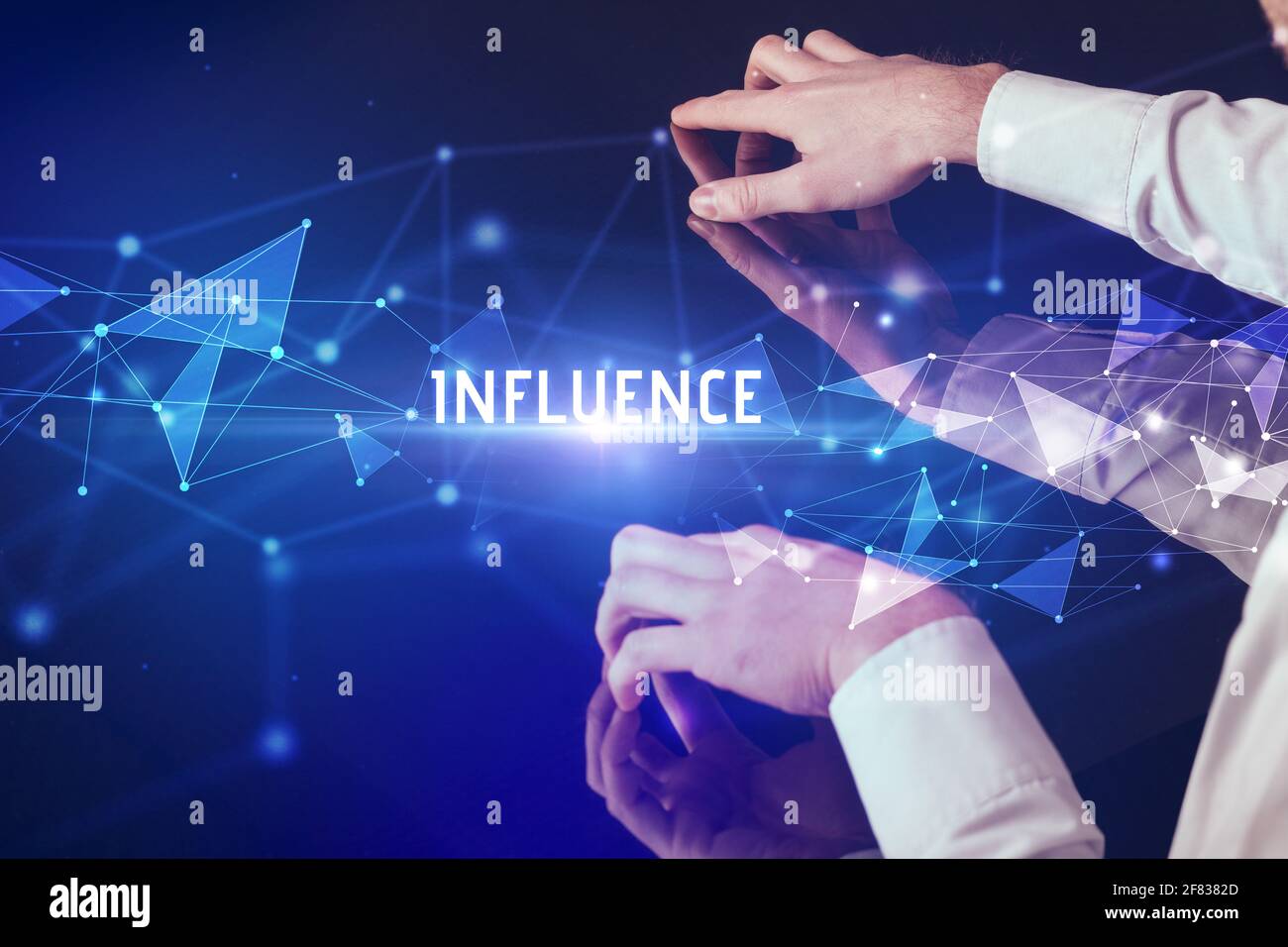 Businessman touching huge screen concept Stock Photo