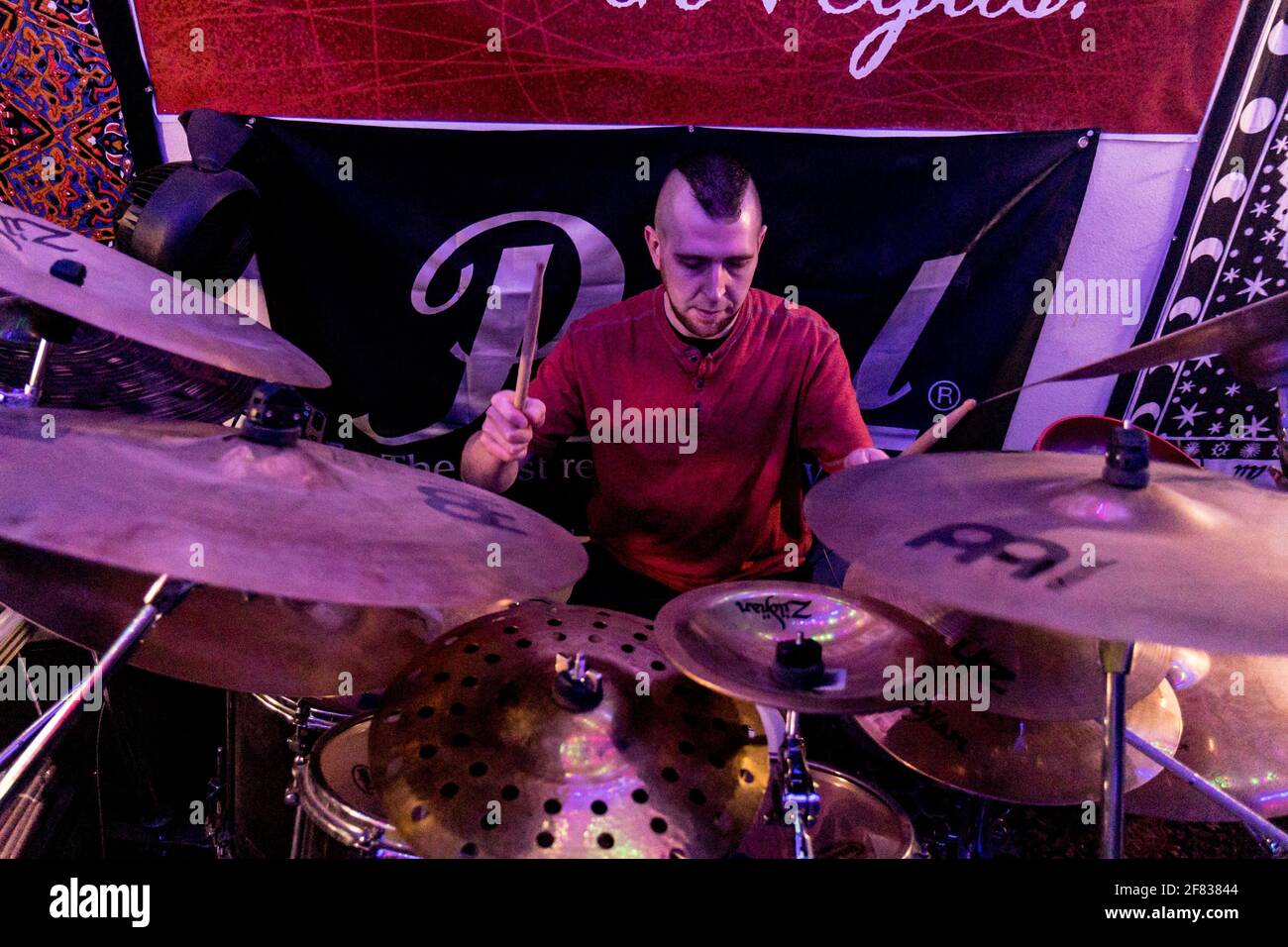 Drum practice, drummer and cymbals Stock Photo Alamy