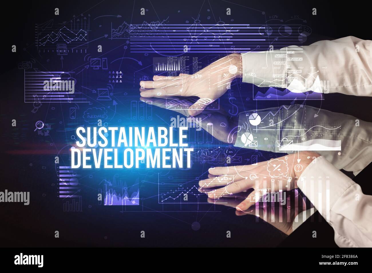 Businessman touching huge screen concept Stock Photo