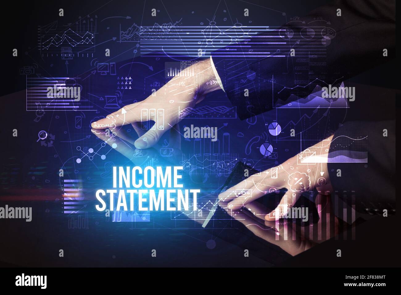 Businessman touching huge screen concept Stock Photo