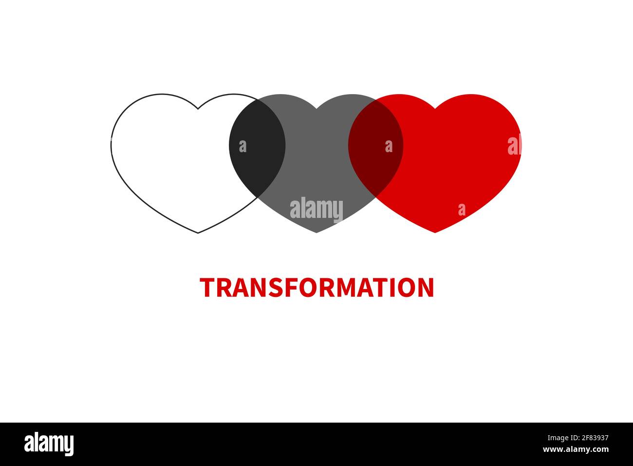 Symbol of change, transformation, or evolution. Love icon. Three hearts logo. Psychology concept Stock Vector