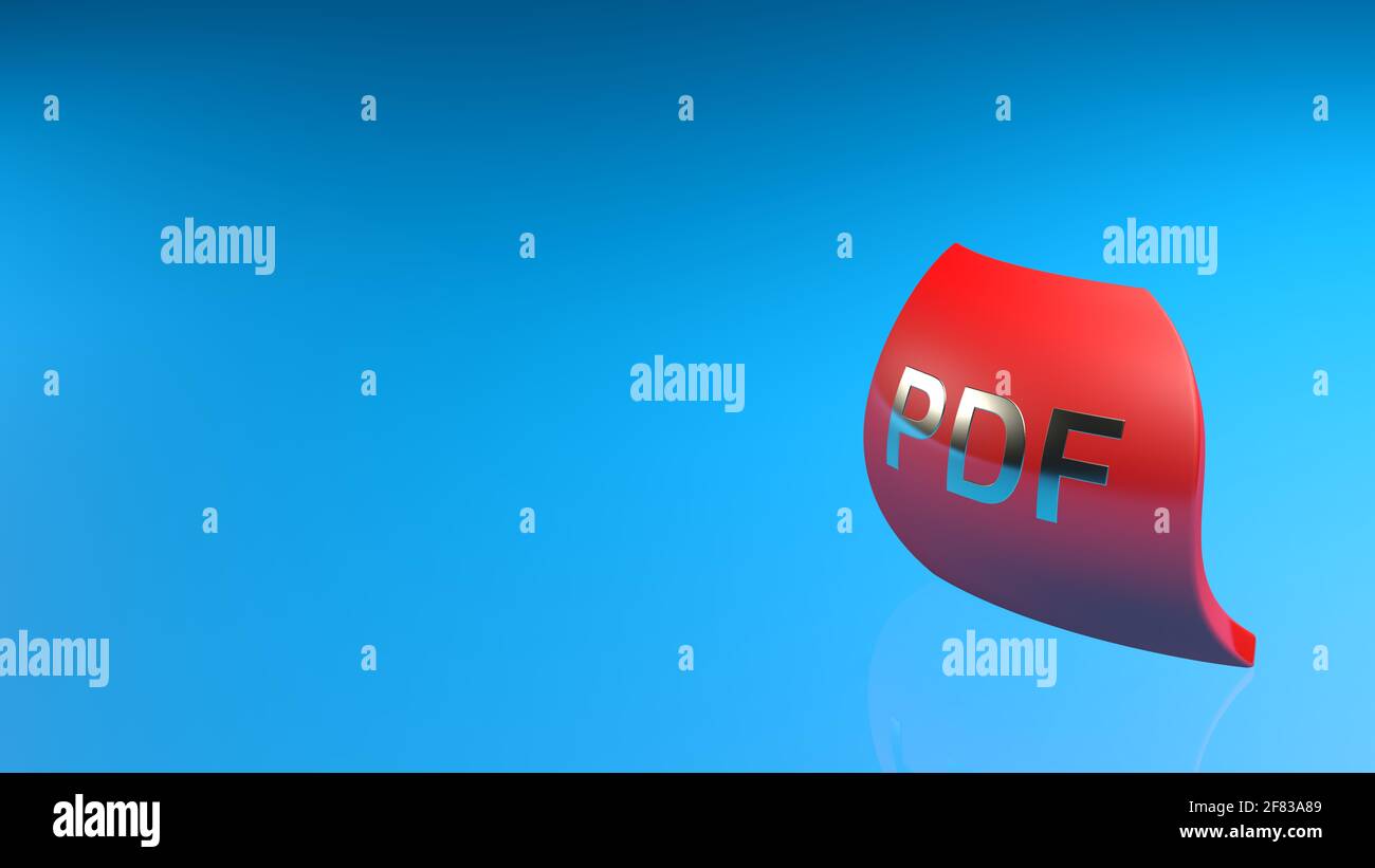 PDF curved red tag on blue background - 3D rendering illustration Stock Photo