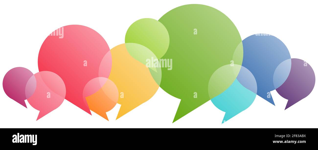 illustration of colored speech bubbles in a row with space for text ...