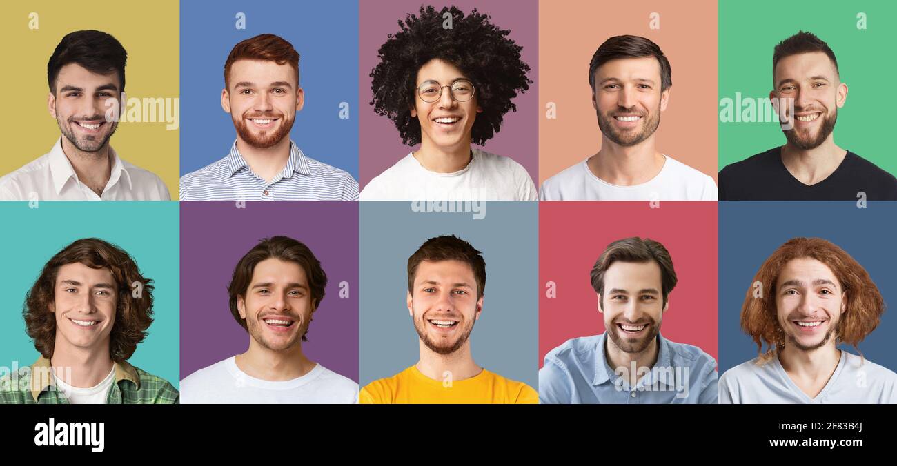 Collage set of happy diverse multicultural men Stock Photo