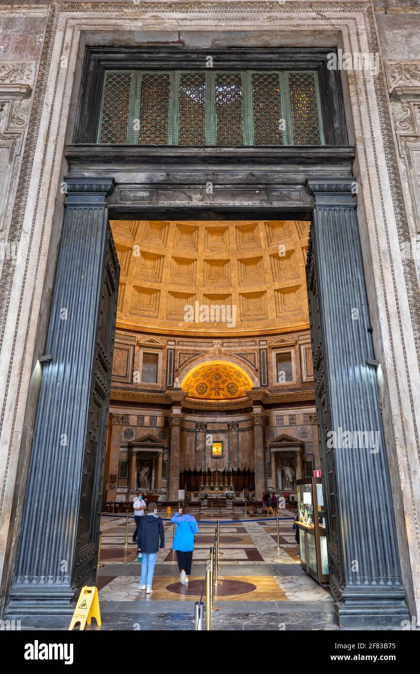 Entrance to the Pantheon, an ancient Roman temple and church in Rome, Italy Stock Photo