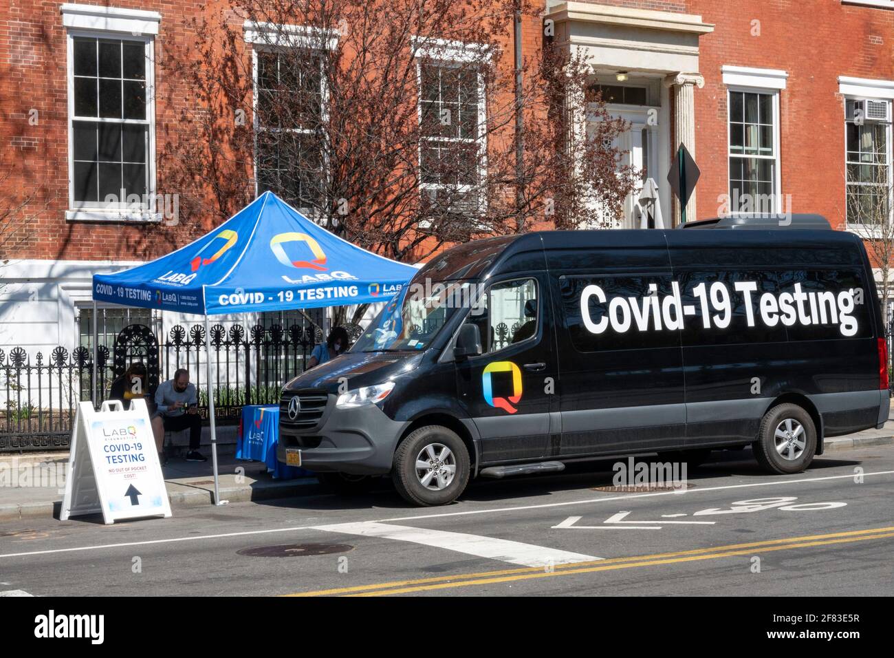 Covid-18 Testing Van at Washington Square Park, April 2021, NYC, USA Stock Photo