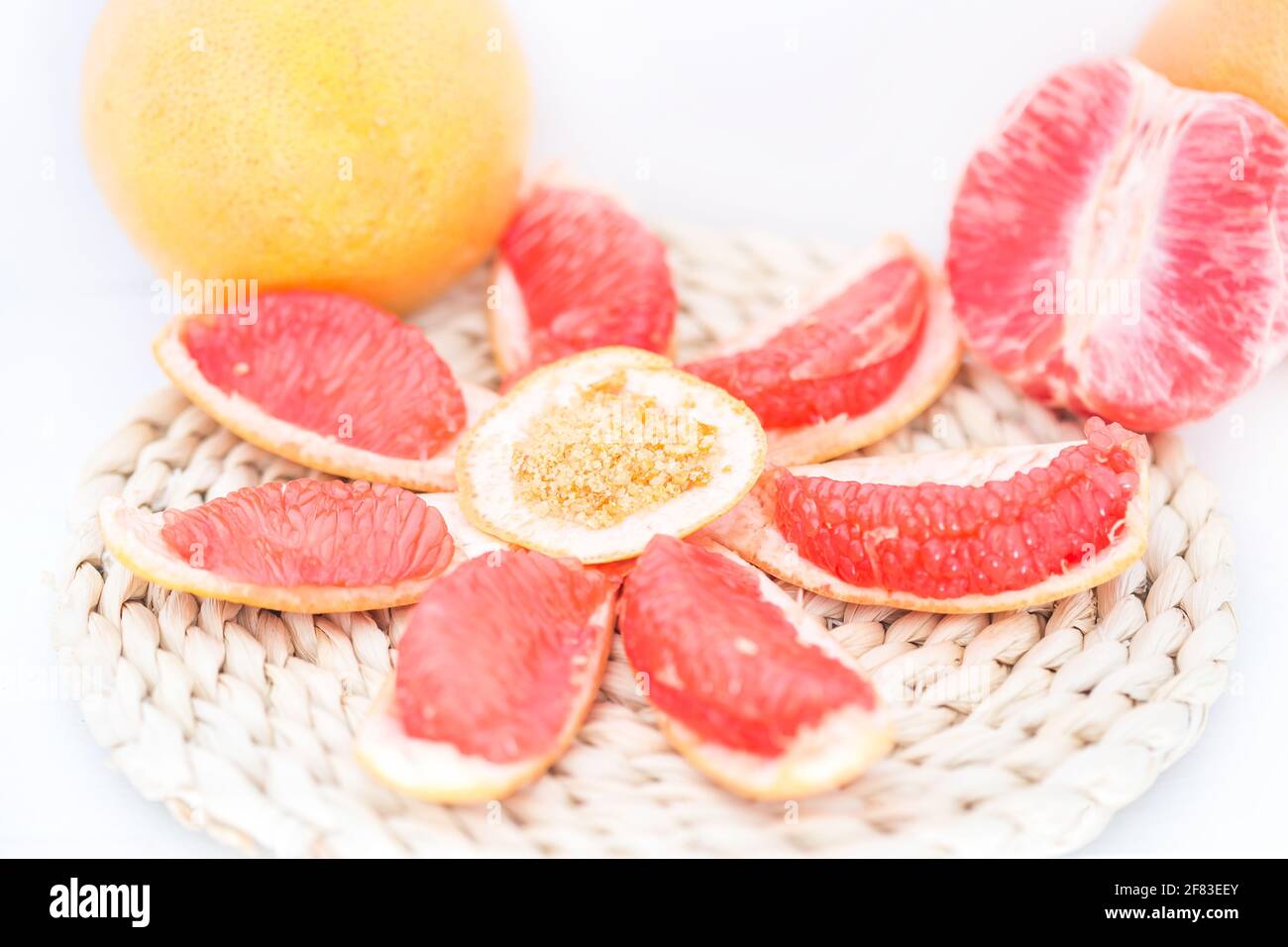 Grapefruit with red flesh peeled Stock Photo