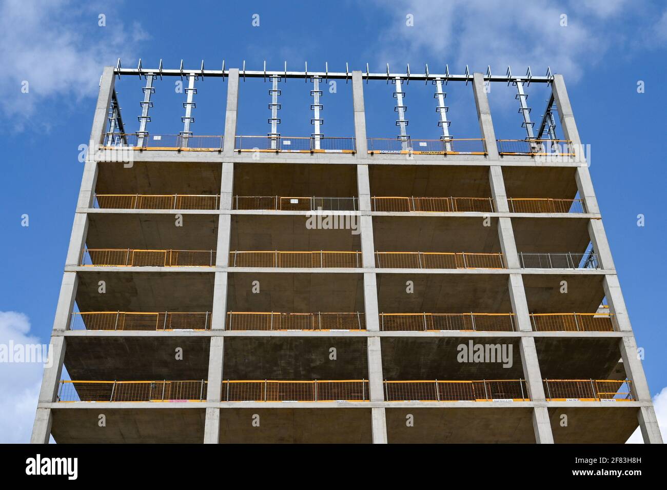 Cardiff, Wales - April 2021: Concrete construction frame of a partly ...
