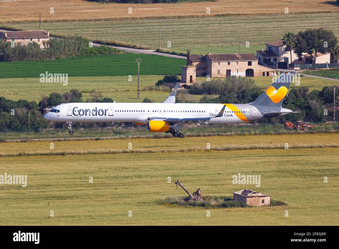 Palma de Mallorca, Spain - May 11, 2018: Condor Boeing 757 airplane at Palma de Mallorca Airport (PMI) in Spain. Boeing is an American aircraft manufa Stock Photo