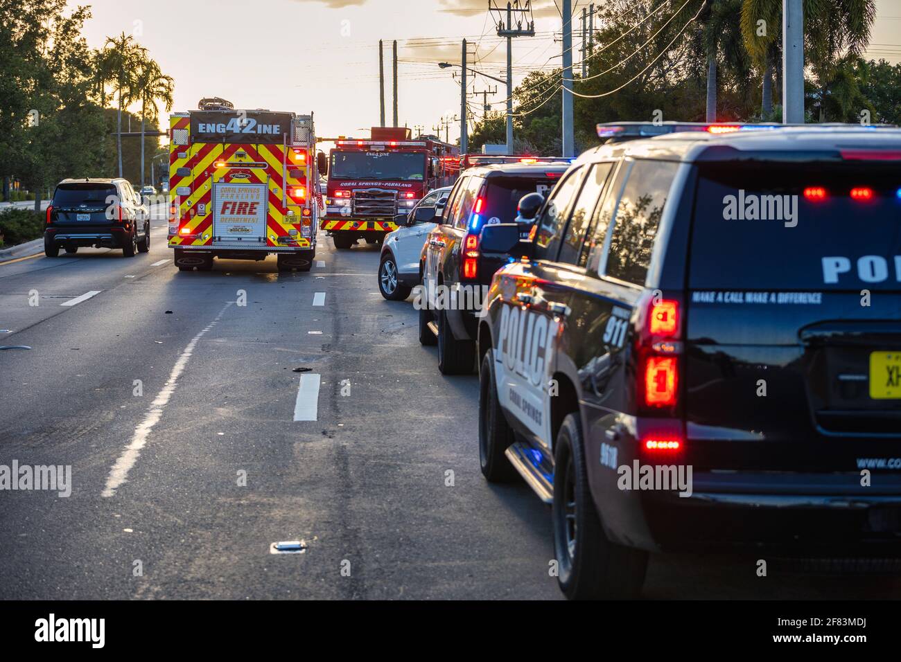 Coral Springs, Florida, USA April 05, 2021 Car accident in the city