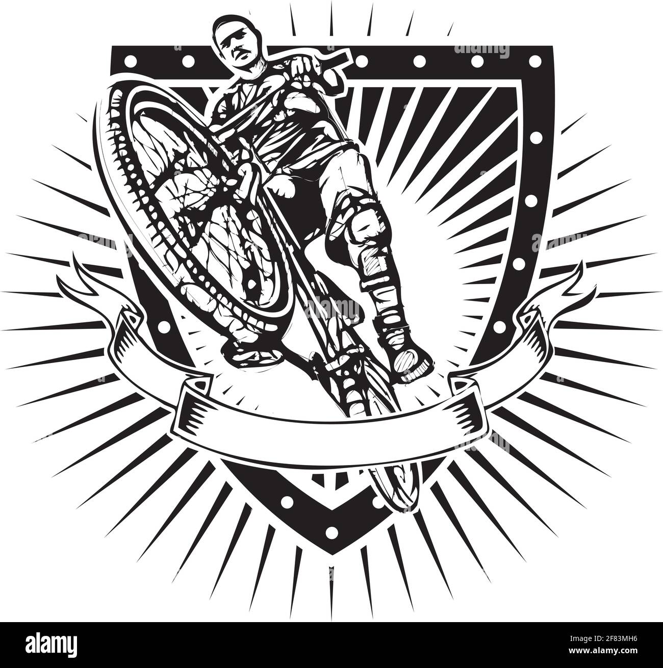 biker illustration on the shield Stock Vector