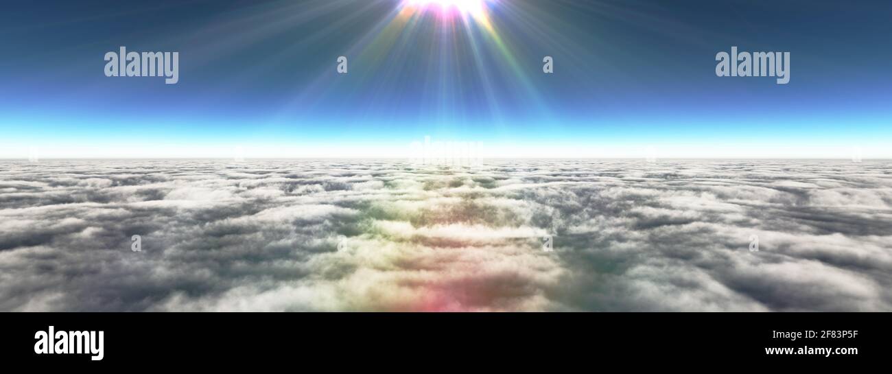 Above clouds sun ray, 3d rendering illustration Stock Photo - Alamy