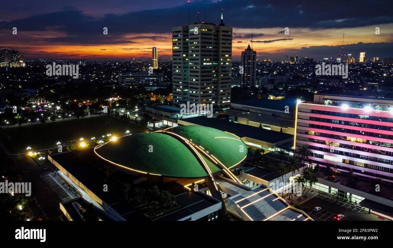 Aerial drone view of the Indonesia Parliament Complex, which is also ...