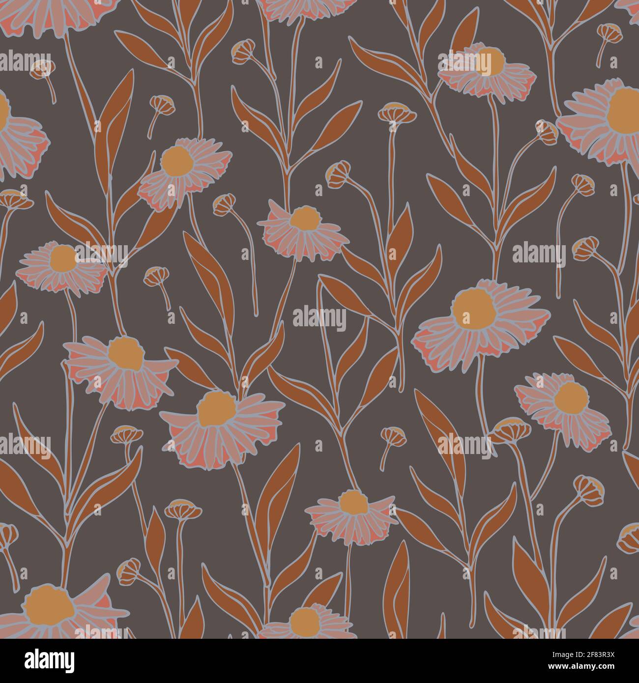 Seamless vector pattern with flowers on silver background. Repeat ...