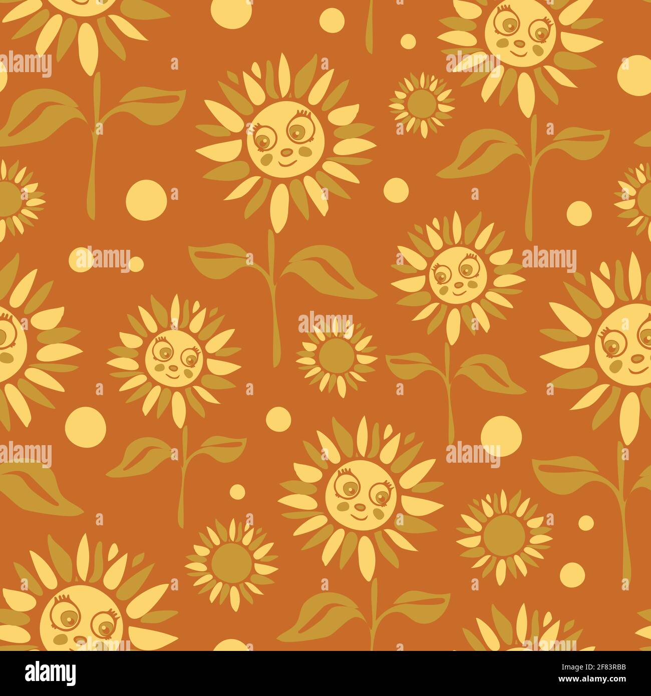Seamless vector pattern with cartoon sunflowers on brown background. Smiley face flower wallpaper design. Retro floral fashion textile Stock Vector Image & Art - Alamy Seamless vector pattern with cartoon sunflowers on brown background. Smiley face flower wallpaper design. Retro floral fashion textile Stock Vector Image & Art - Alamy