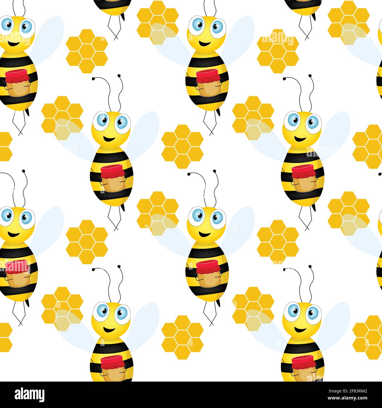 Seamless pattern with bees and honeycombs on white background. Small ...