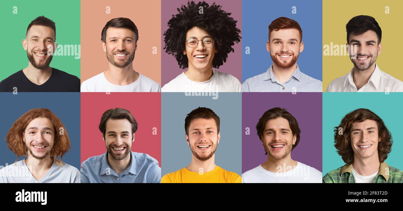 Composite set of smiling diverse multicultural men Stock Photo