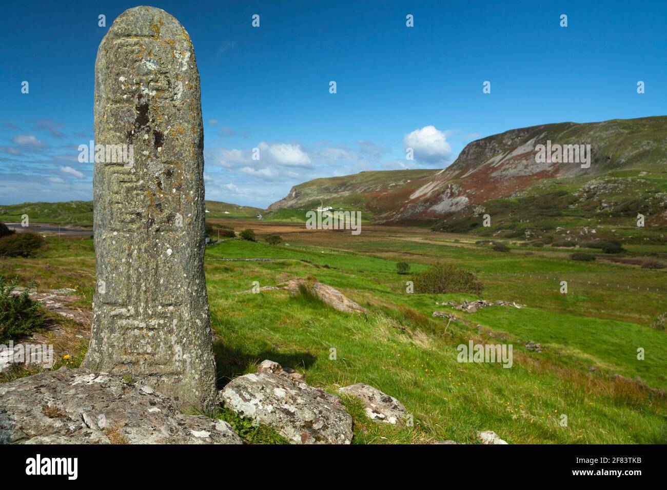 Ogham stone in mountain valley in Glencolmcille on the Wild Atlantic