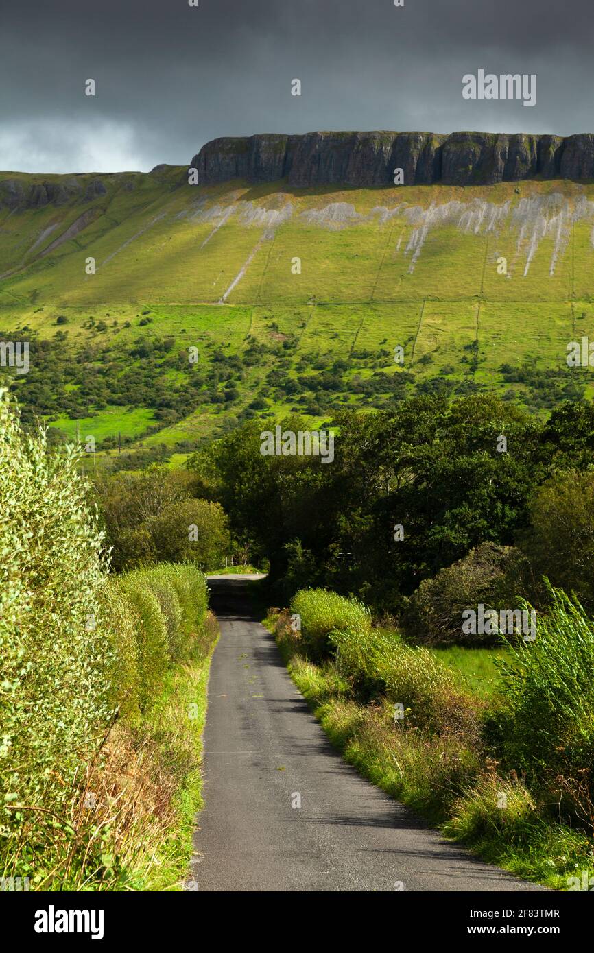 Mountains and woodland in a valley in County Leitrim in Ireland Stock Photo