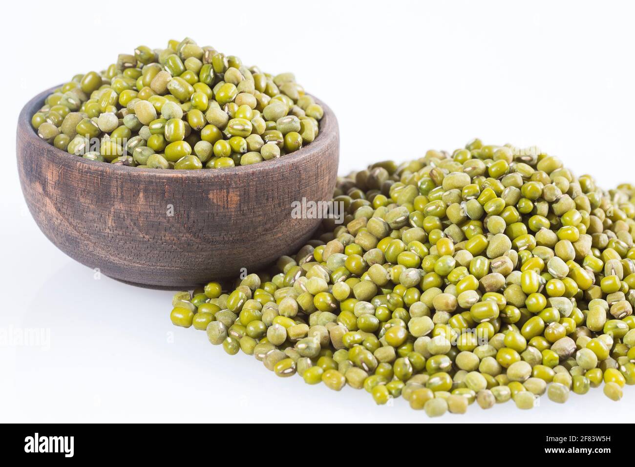 Bean Mung variety of beans in green color - Vigna radiata. White background Stock Photo