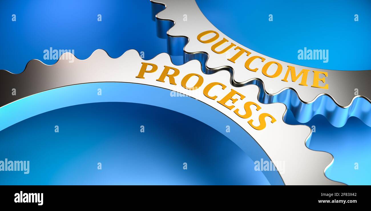Business Concept: Process Outcome. Gears fitting into each other. Metaphor Stock Photo