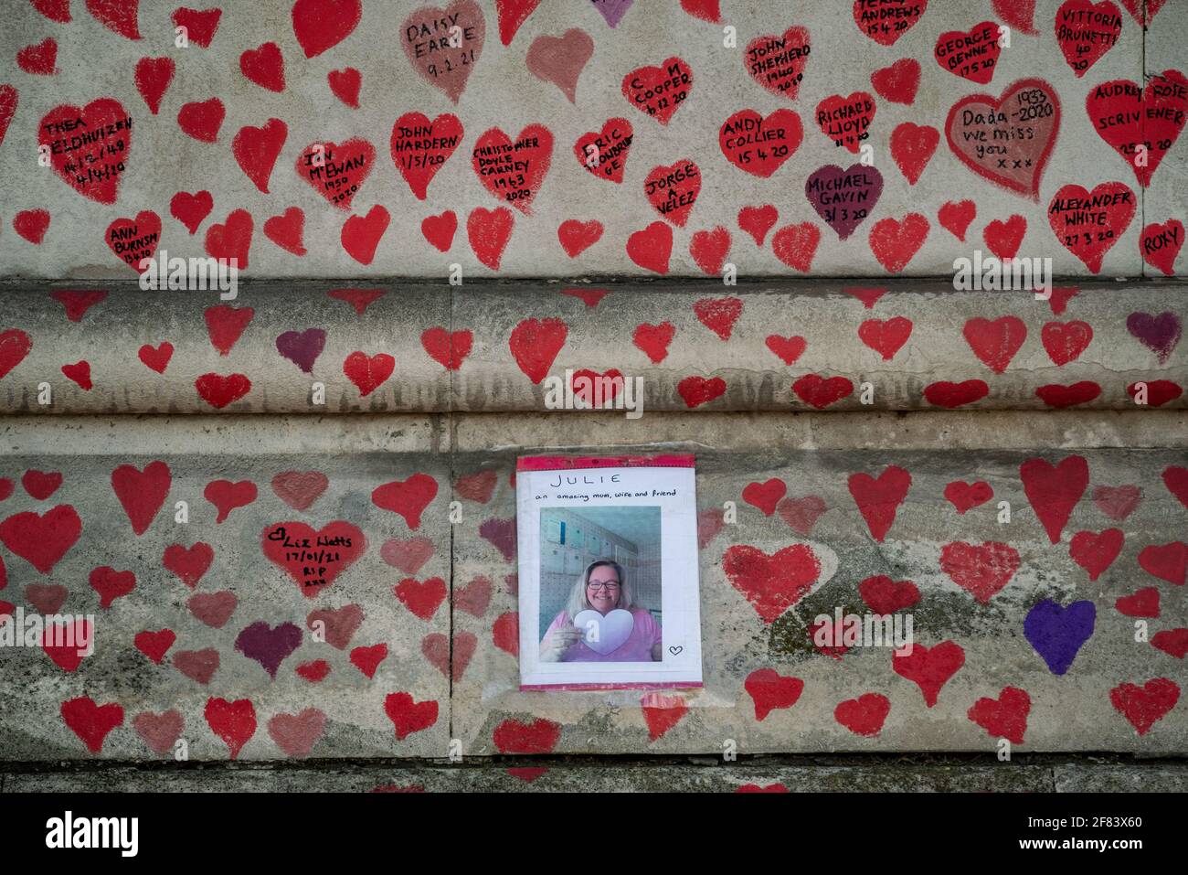 Coronavirus: National Covid Memorial Wall of Hearts, Westminster, London, UK. Stock Photo