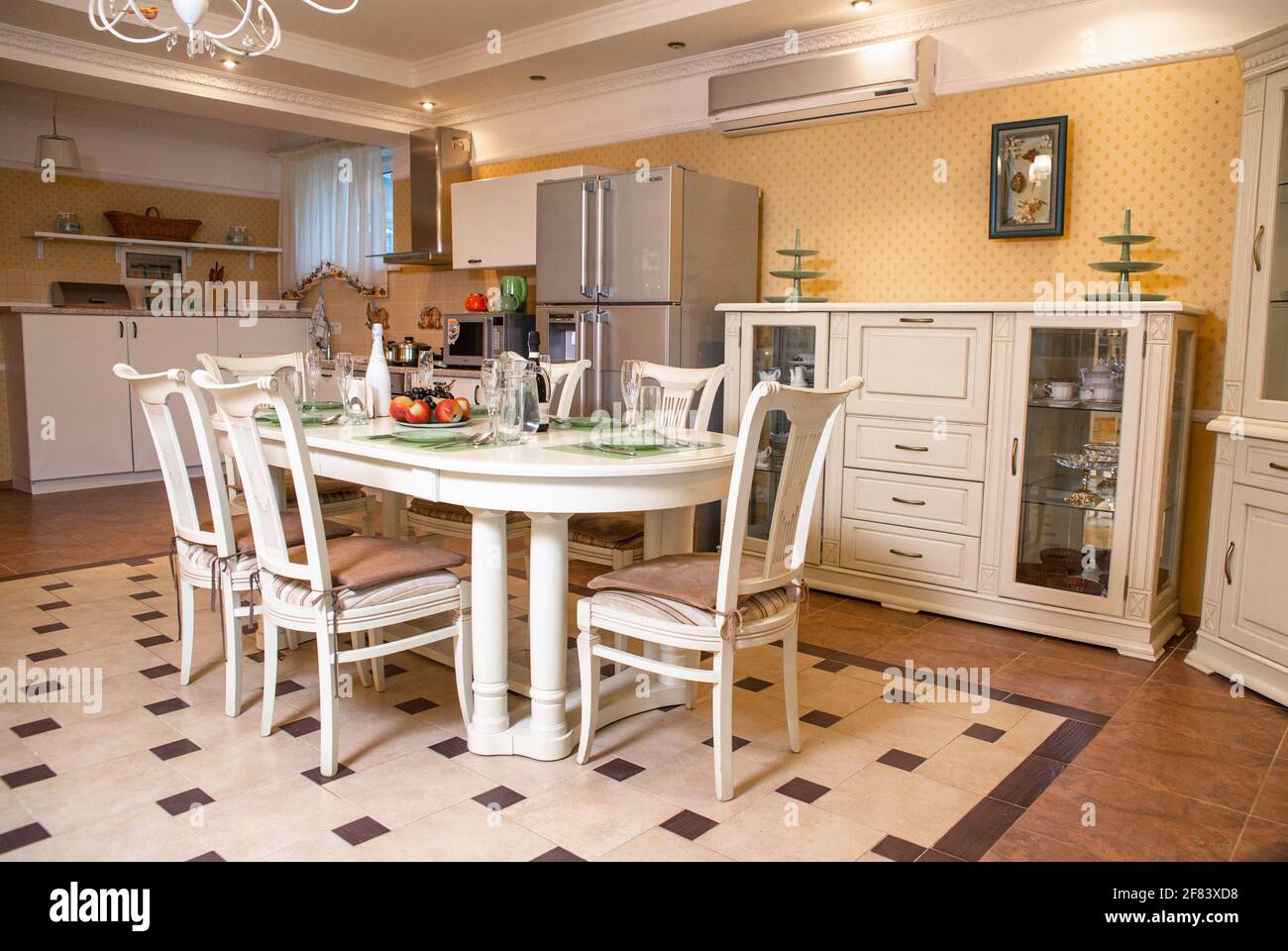 Light kitchen design. a cozy area for eating. Stock Photo