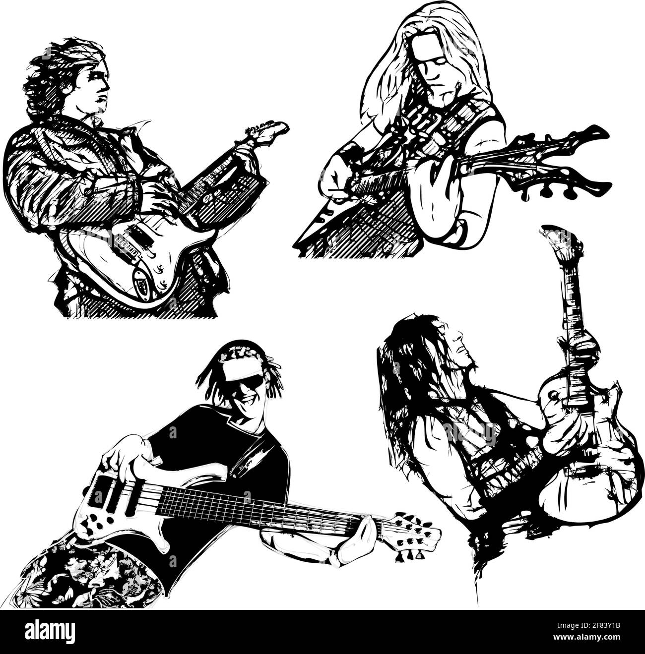 four guitar players vector players Stock Vector