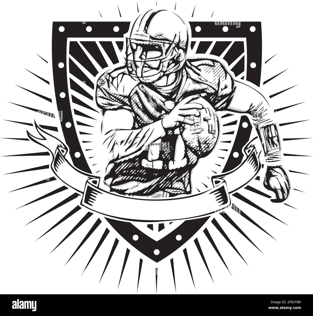 american football player vector illustration on the shield Stock Vector